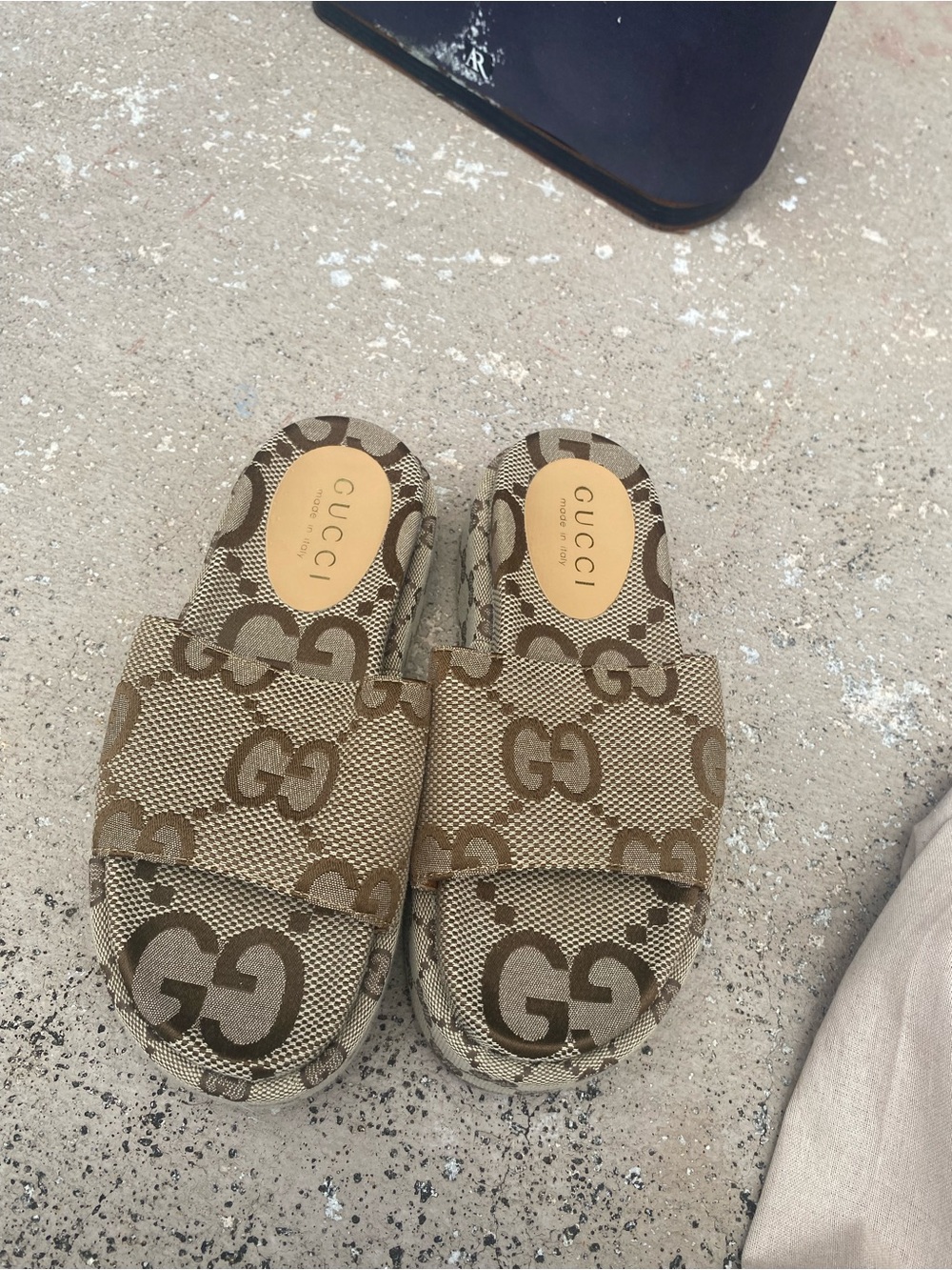 Gucci Brown & Beige GG Canvas Slide Sandals